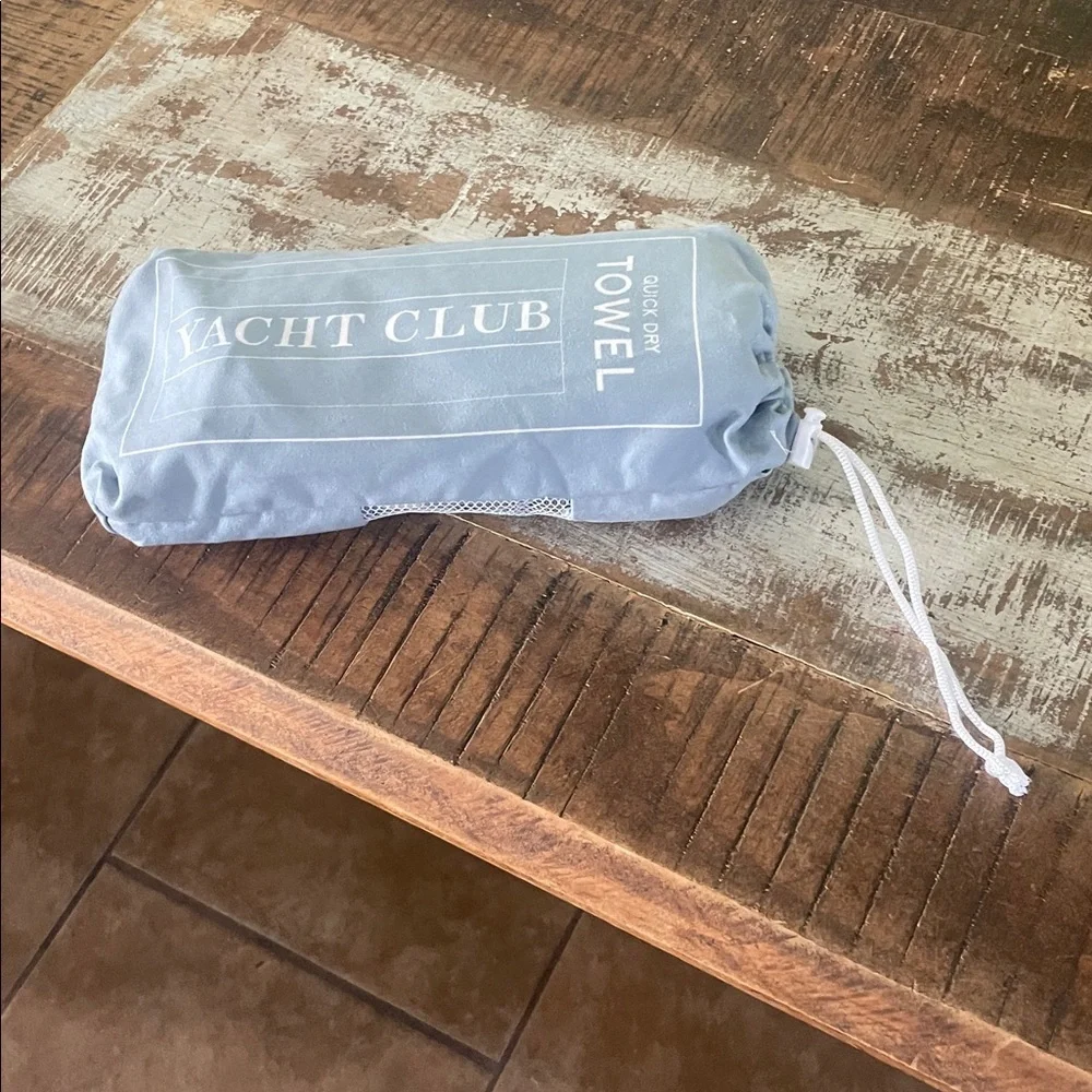 Quick dry towel with saying YACHT CLUB -baby blue with white letters 7 8 “L x 35